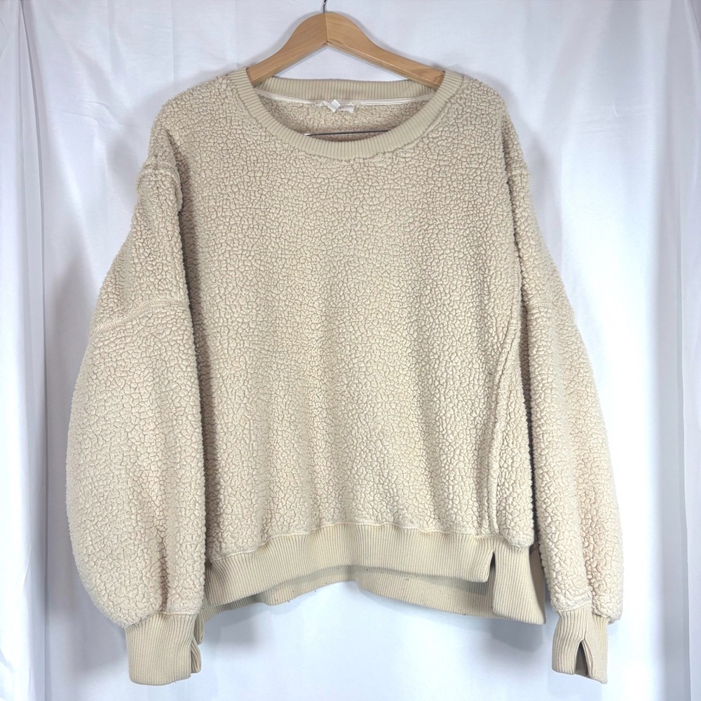 Bohme Sherpa‎ Fleece Sweatshirt Cream Beige Oversized Dolman Pullover HT1845-BO